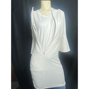 White Blazer Dress Long Sleeve Zipper Closure Tailored Fit Elegant Chic size 2